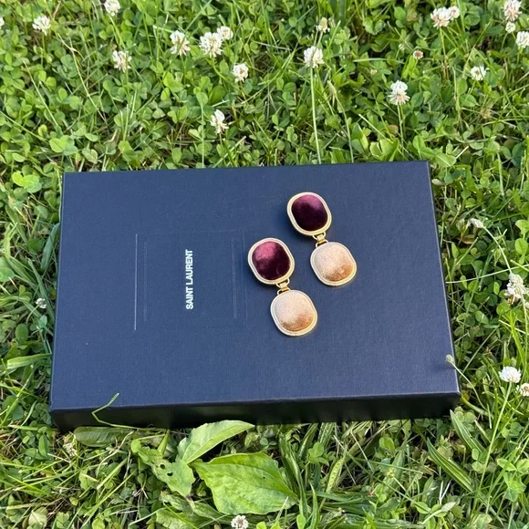 Saint Laurent Gold and Deep Red Earrings - Picture 3 of 6